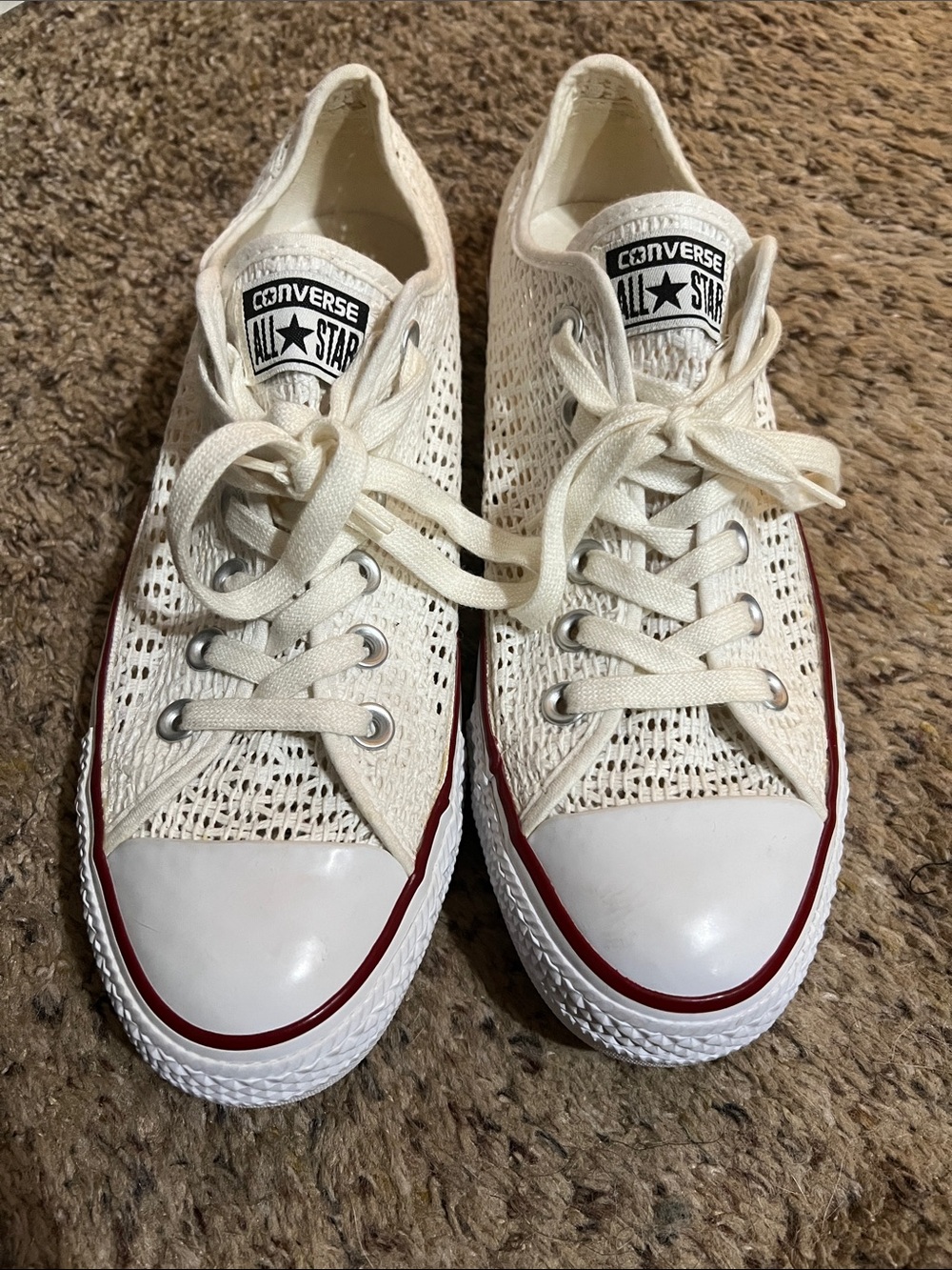 Converse All Star Cream Lace-Up Sneakers with Red & Blue Stripe